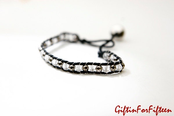Clear And Black Metallic Bead Bracelet Simple Everyday Modern Bridal Friendship Valentines Bithday Gifts OOAK Gifts by Giftin For Fifteen