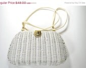 ETSY SALE Vintage 1950s Designer Label // ERNEST // White Wicker Basketweave Shoulderbag or Clutch