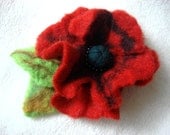 Red Poppy Felted Flower Brooch Pin,Wool Felt, Felted Wool, Felt Brooch, Flower Brooch, Flower Pin Brooch, Felt Flower Pin, Beaded Flower