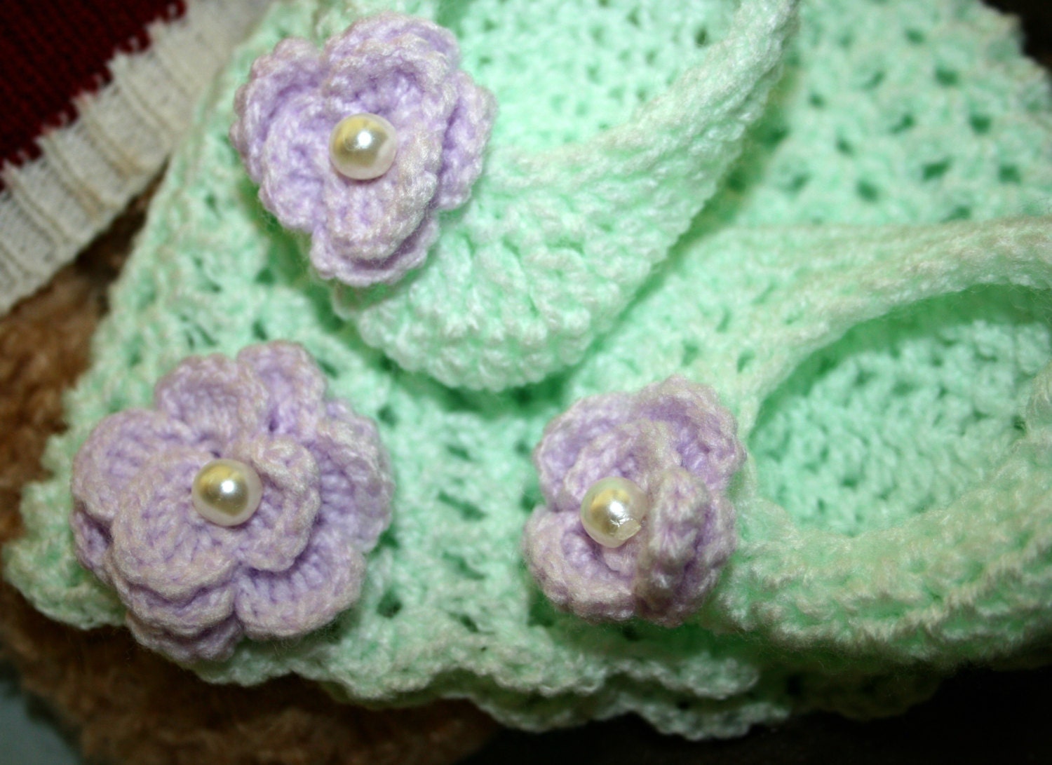 Baby crochet beanie hat slippers crochetyknitsnbits quality hand made baby girl clothes mint lilac baby shower gift layette 0 to 3 months