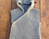 Hand Knitted Chunky Unisex Organic Cotton Hooded Vest - Light Grey