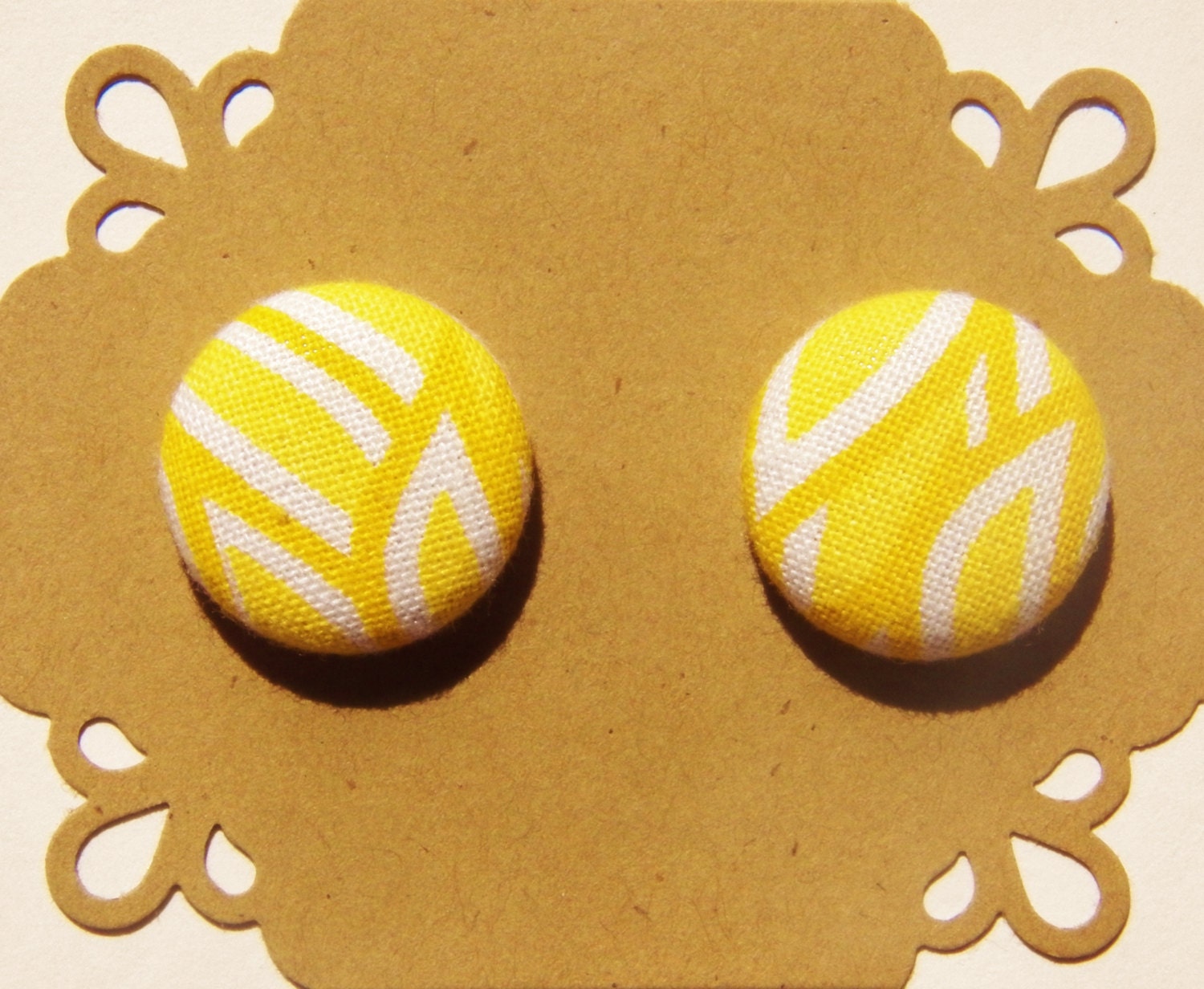Yellow Marigold and White Flower Fabric Button Earrings - Stud Earrings - Spring - Hypoallergenic Post - Button Earrings
