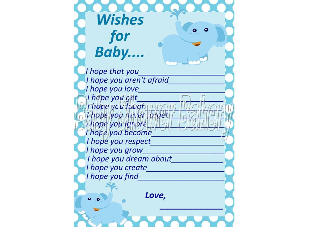 Elephant Wishes for Baby, Boy Elephant Baby Wishes, Instant Download Baby Shower Game, Printable Wishes for Baby Card