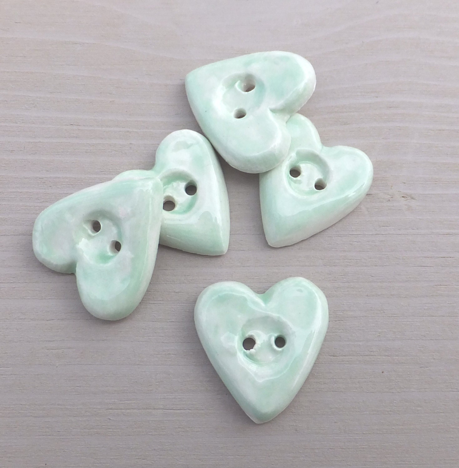 Heart buttons mint green ceramic pottery small buttons pale green love heart flat back embellishments