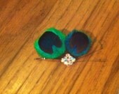 peacock hair clip . Butterfly /bridal hair accessory with sparkling pearl rhinestone accent. beautiful and stunning