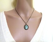 Reclaimed Vintage Pendant Green Antiqued Brass Bronze Necklace / Gift for Her / H257