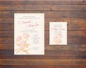 Peach and Pink Vintage Floral Wedding Invitation