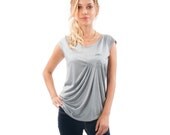 Women Shirt, Summer Shirt, Gray Top, Short Sleeve Gray Top, Colors: Black, Gray, Light Bordo, light Brown, Sunglasses