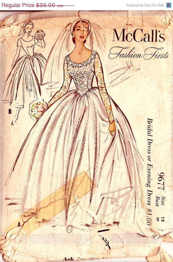 CLEARANCE SALE McCall's 9677 Vintage 1950s Bridal Gown and Bridesmaid Dress Sewing Pattern Sz 12