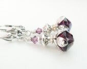 Purple Silver Earrings Vintage Victorian Style Czech Glass Swarovski Crystal  Antique Silver Lever Back Drop Style Silver Earrings
