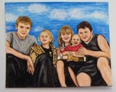 Custom portrait painting in watercolor pencil. Subjects can be children, baby, family, adults, and pets based on your photo  - size 9x12"