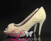Luxury Ivory Pearl Floral Motifs Bridal Heels