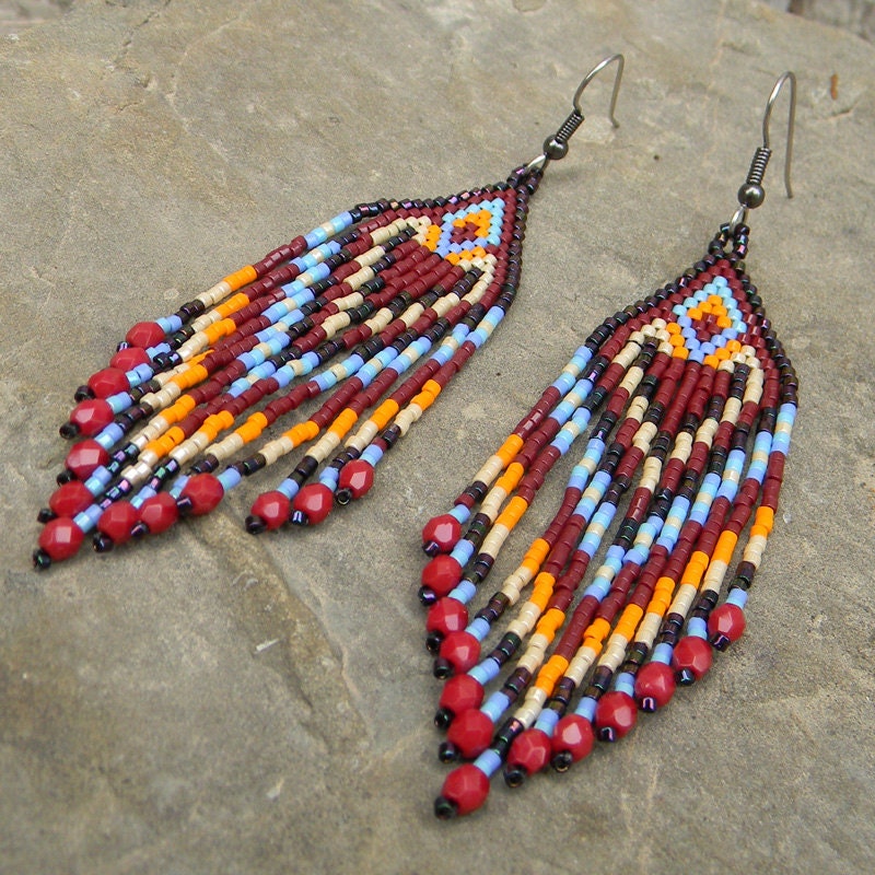 Long seed bead earrings - beaded jewelry