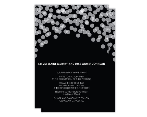 Confetti Twinkle Wedding or Bridal Shower Invitations - Custom Color, Modern Black and White - Digital File or Print Deposit