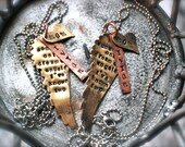 Hand Stamped memorial wing necklace, loss, grief - Set of two
