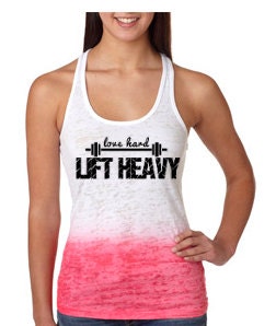 Love Hard Lift Heavy, Racerback Burnout, OMBRE Pink, MEDIUM