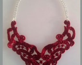 Maroon / Burgundy Lace Bib Statement Necklace New Style - 16 inch