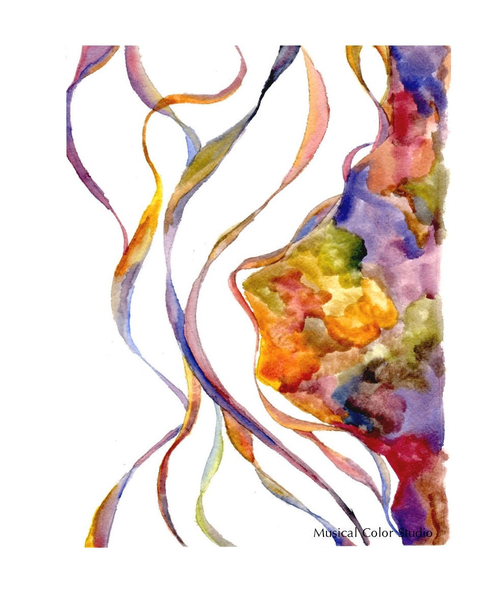 SALE 15% Coupon Code Fine Art Print Abstract Watercolor  8.5x11 8x10 Orange Purple Gray Yellow Red Blue Green Contemporary Art Print