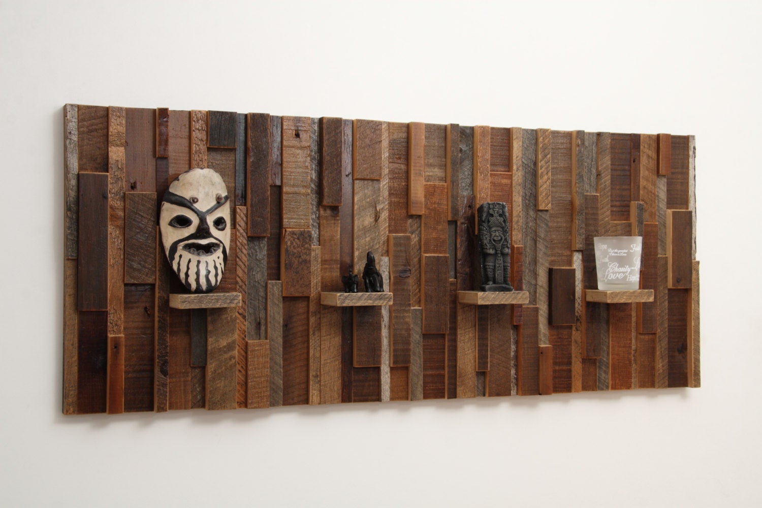 Artwork with 4 shelves 48"x20"x4" made reclaimed barnwood