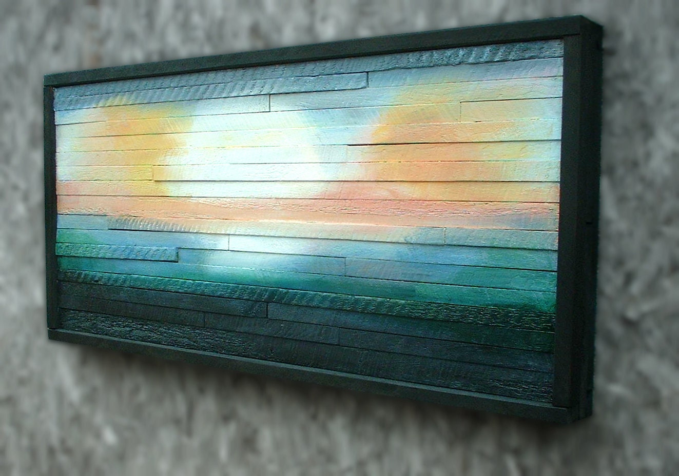 24x48 Abstract Evening Sky Painted Wooden Wall Art Sculpture Sand and Sea Rustic Tribal