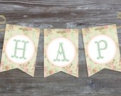 Printable "HAPPY BIRTHDAY" (or "It's a Girl") Banner Pennants - Shabby Chic, Vintage, First, Baby, Shower, Girl - PDF File, You Print