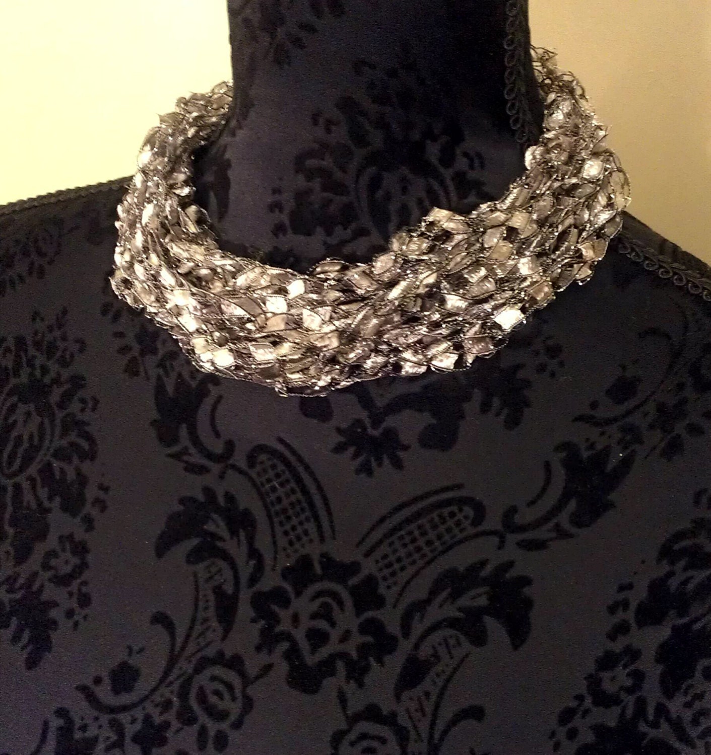 Ladder Ribbon Necklace in Pearl Shimmer Handmade Crocheted Unique Jewellery Womens Accessory Gift for Her