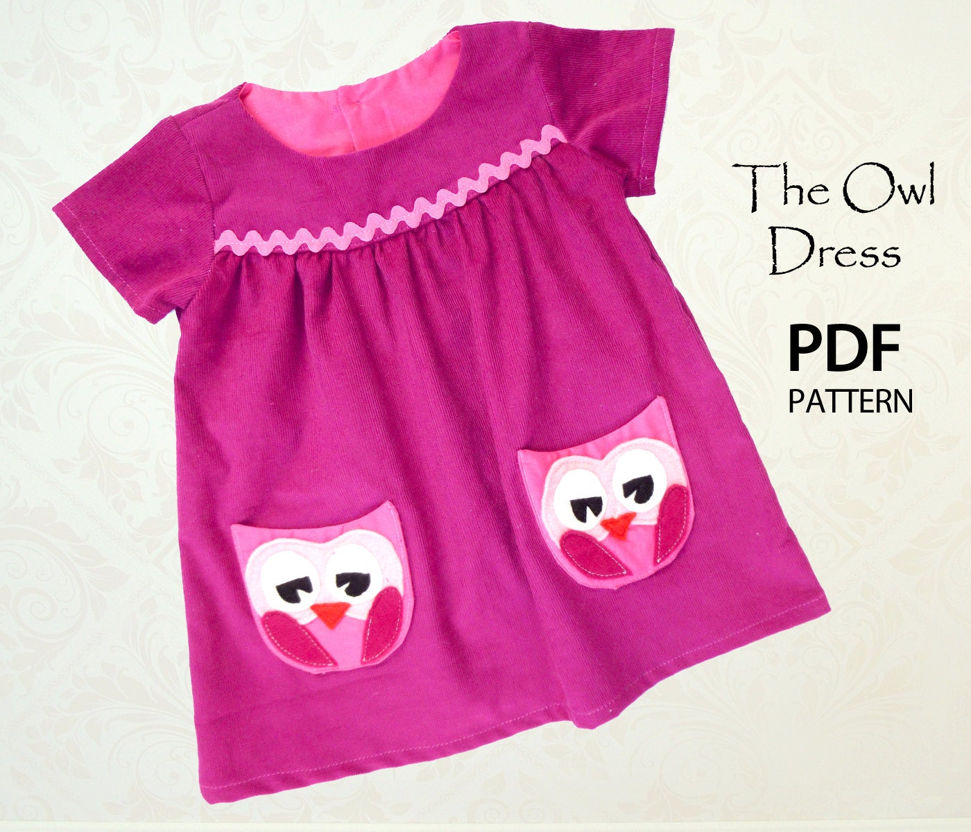 Sewing pattern PDF, Childrens sewing pattern, Girls sewing pattern, Easy tutorial, Instant download, The Owl Dress