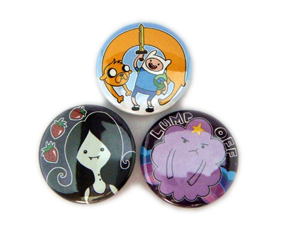 Adventure Time Buttons Set Finn Jake Marceline Lumpy Space Princess - 1.5 inches