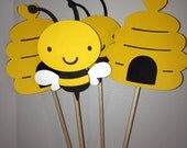 4 Bumble Bee Themed Centerpiece Sticks, Bee Themed baby shower, Bumble bee First Birthday,Woodland Animal Party,Bug Party, Spring Party