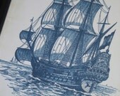 Sailing Ship I Art Print Bathroom Print 8 x 10 Ocean Art Nautical Art Print Blue Boat Print