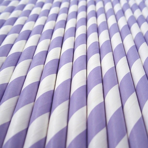 25 Light PURPLE / LAVENDER and WHITE Striped Paper Straws with Party Flags - Cake Accessory Lollipop Sticks - Baking Craft Party Supplies Il_570xn