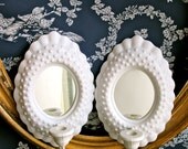 Shabby Chic White Hobnail Sconce /  Mirror Vintage Wall Decor  Faux Milk Glass candleholder  Girls child nursery home decor housewares Retro