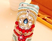 turquoise iPhone 4 Case iphone 5 case bohemian iphone case Boho Folk bling iphone 4s case bling art cute unique iphone 4S case Red beads