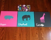 Safari Animals, 'Zoology in Orchid', Set of 3, Elephant/Giraffe/Hippo, -- Reserved for Carrie