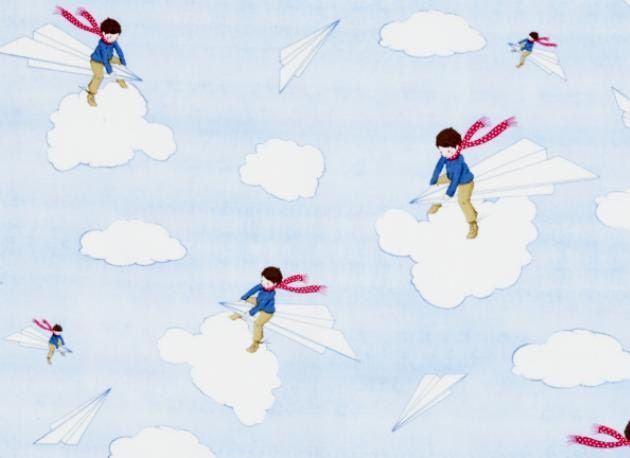 Belle & Boo fabric - 'My Paper Plane' boys blue paper aeroplane cotton fabric fat qtr