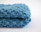 hand knit plushy cotton washcloth in light sky blue