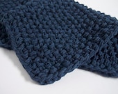 hand knit plushy cotton washcloth in midnight denim blue