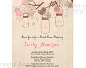Vintage Rustic Mason Jar Invitation -  Bridal Shower Invitation, Birthday Invitation, Baby Shower Invitation - Digital Printable - No.122