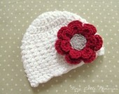Ohio State Toddler Girl, OSU Buckeye Crochet Hat,  OSU Flower Hat - Made to Order - Scarlet and Gray - 12 Months and Up