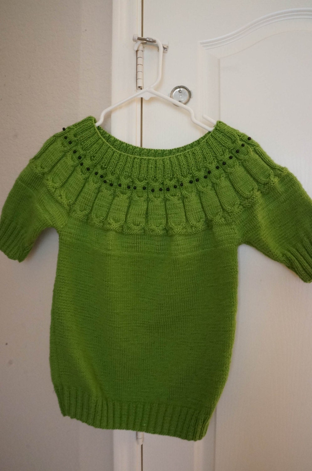Handmade Knit Green Short Sleeve Owl Sweater