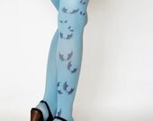 Wings Blue Tattoo Tights Pantyhose,Print tattoo Leggings,Tattoo Tights,Handmade Pantyhose