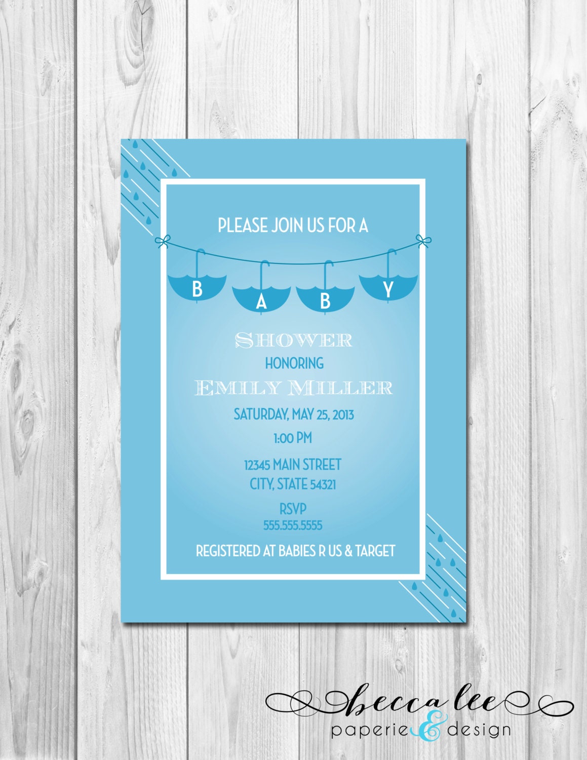 Hanging Umbrellas Baby Shower Invitation - Blue - DIY - Printable Il_170x135