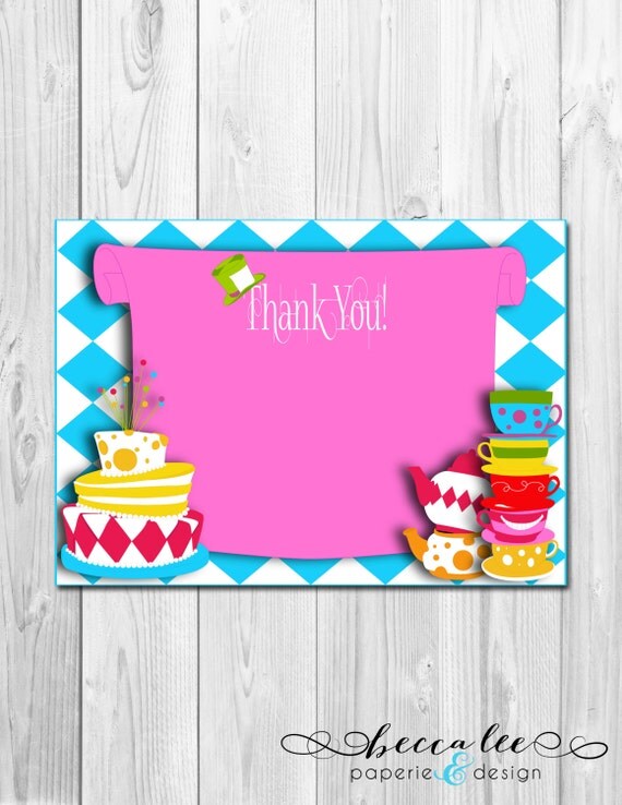 Alice in Wonderland Mad Hatter Tea Party Thank You Note - DIY - Printable Il_570xn