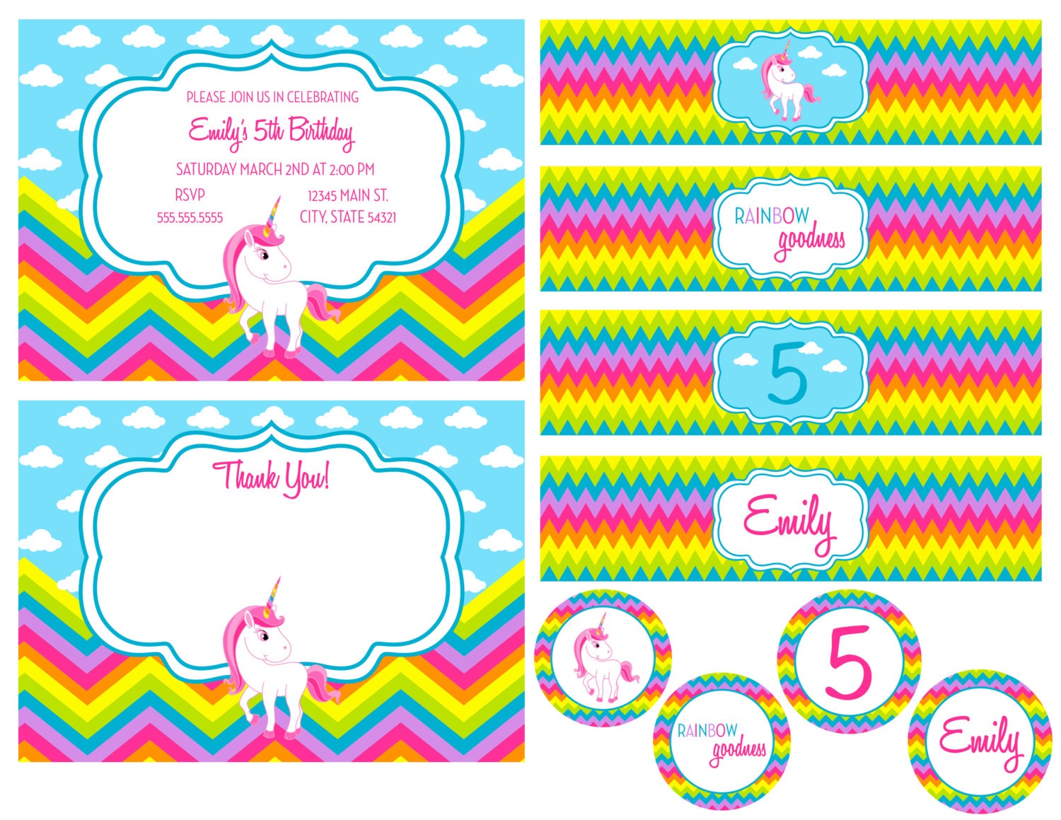 Rainbow Unicorn Theme Party Pack - DIY - Printable Il_570xn