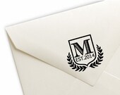 Custom Pre-Inked Initial Stamp - Wreath Crest  x 1
