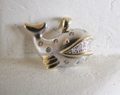 Whale Pendant/Brooch-14K Yellow & White Gold With 20 Diamonds-Birthday, Mothers Day or Special Occasion Gift That She Will Remember
