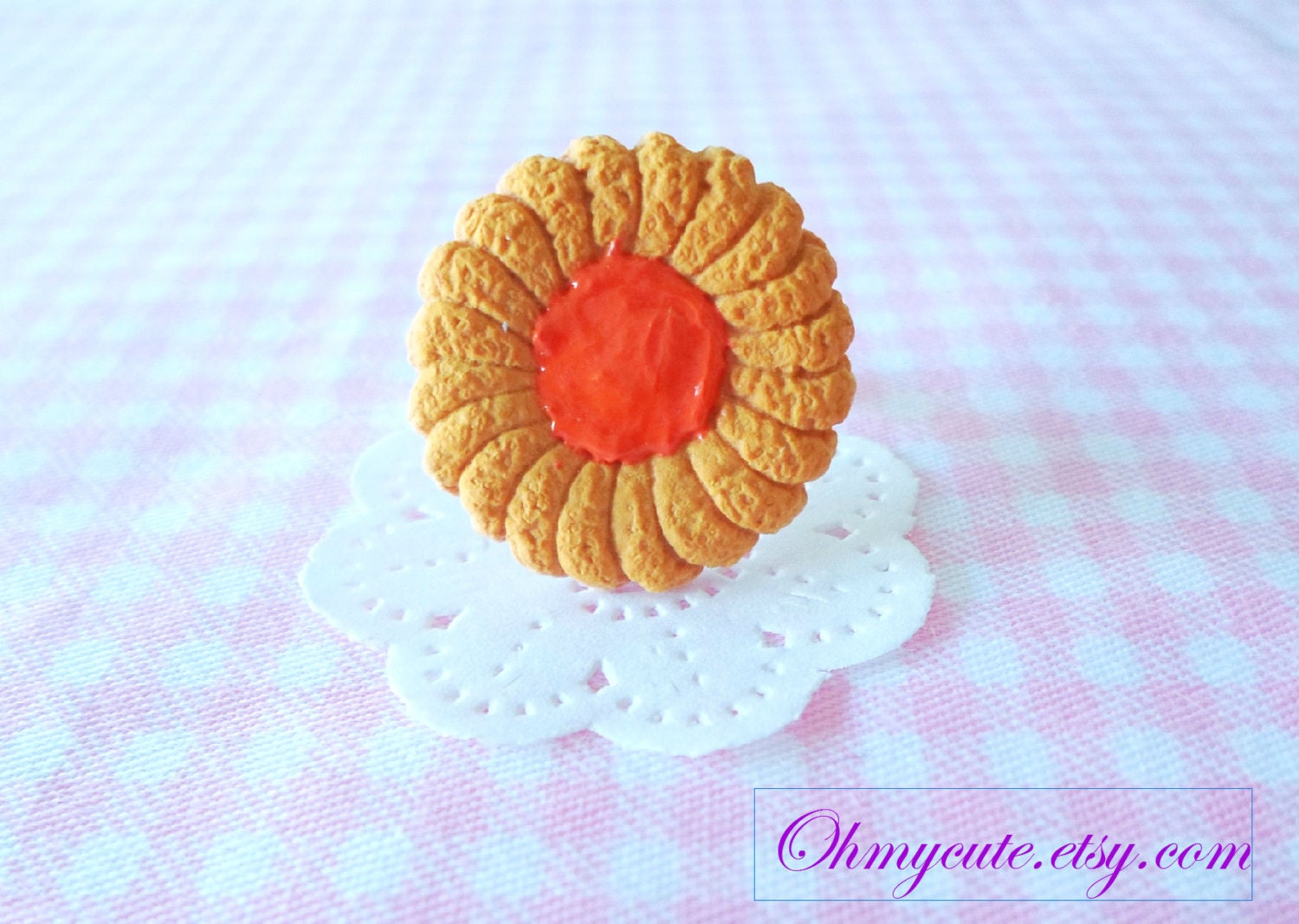 Strawberry Jam Tea Biscuit Ring - Sweet Deco Decoden Cute Kawaii Handmade Miniature Sweet Jewelry