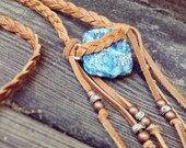 spectrum-limited edition- raw blue apetite with tan leather lace and beaded fringe