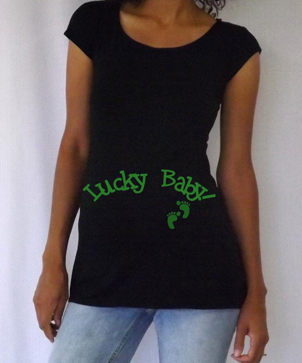 Maternity St. Patrick's day  Shirt "Lucky Baby" with footprints Perfect for St Patrick's day or everyday use, cap sleeves