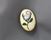 Vintage Painted Purple Pansy Pressed Metal Brooch - thevintagelot